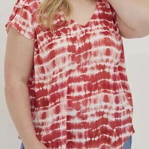 Torrid Tulip Sleeve Blouse Georgette Rust Tie Dye size 4